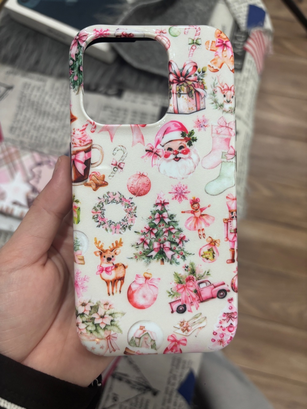 Festive Pink & White Holiday Phone Case - Christmas Print